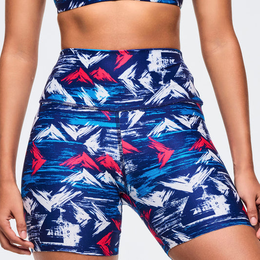 Apres Zumba High Waisted Biker Shorts - Blue/White