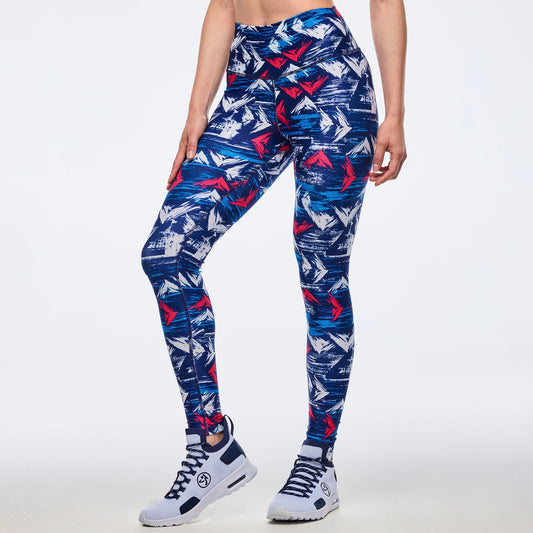 Apres Zumba High Waisted Ankle Leggings - Blue/White