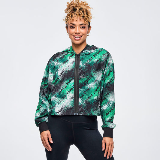Apres Zumba Crop Woven Zip-Up Hoodie