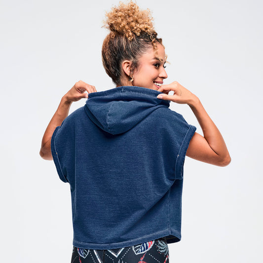 Latin Movement Short Sleeve Crop Pullover Hoodie