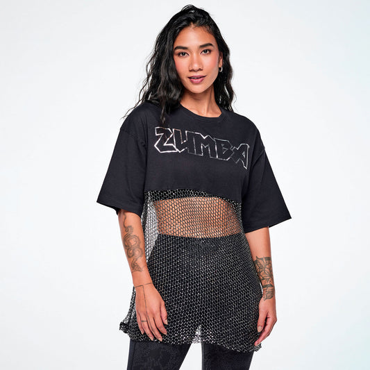 Rock 'n' Roll Oversized Long Mesh Top - Bold Black