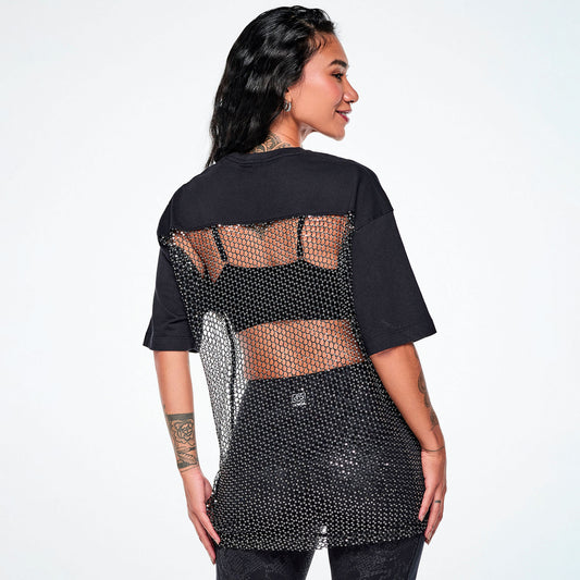 Rock 'n' Roll Oversized Long Mesh Top - Bold Black