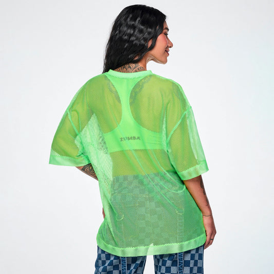 Ultrabright Oversized Mesh V-Neck Top - Get in Lime