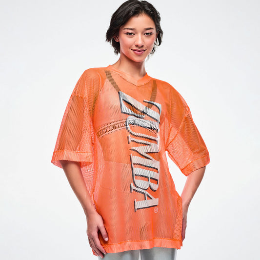 Dale-Z Oversized Mesh V-Neck Top - Orange You Hot