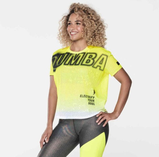 Zumba Electric Mesh Crew Neck Top