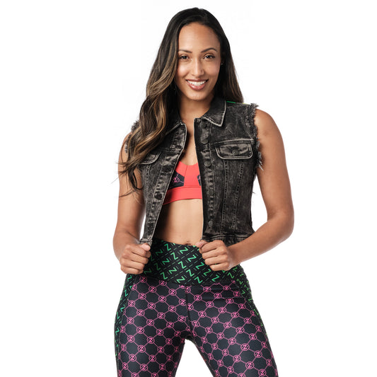 Zumba Style Denim Vest With Swarovski Crystals