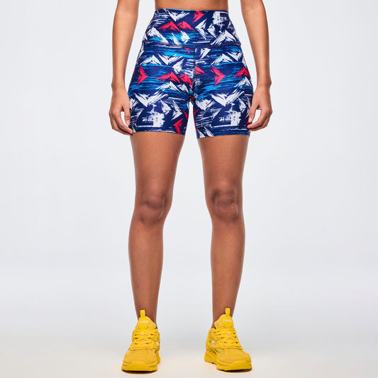 Apres Zumba High Waisted Biker Shorts - Blue/White