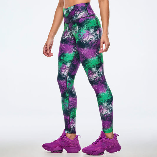 Apres Zumba High Waisted Ankle Leggings - Green/Purple