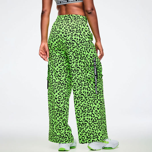Dale-Z High Waisted Woven Cargo Pants - Green/Black