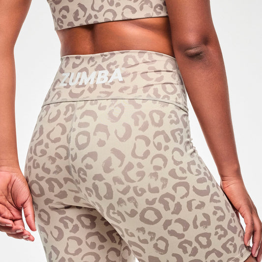 Zumba Z-Lift High Waisted Biker Shorts - Beige/Tonal
