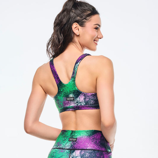 Apres Zumba Racerback Bra With Encased Elastic - Green/Purple