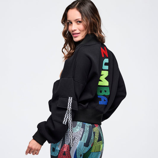 Latin Movement Drop Shoulder Zip-Up Jacket