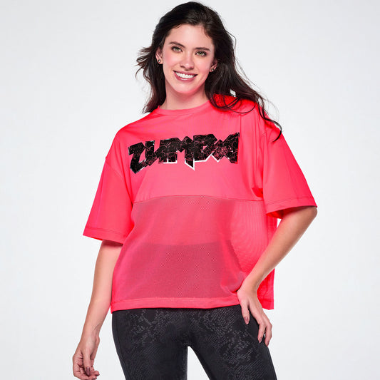 Rock 'n' Roll Boxy Top With Mesh Bottom Panels - Gumball