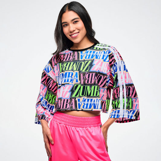 Dale-Z Oversized Boxy Crop Top - White/Pink