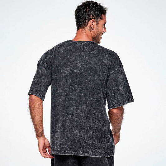 Rock n Roll Oversized Drop Shoulder Tee - Bold Black