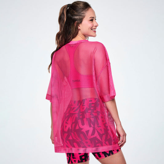 Ultrabright Oversized Mesh V-Neck Top