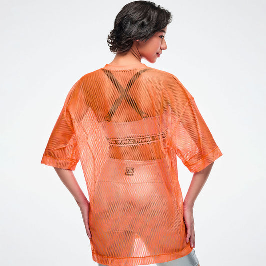 Dale-Z Oversized Mesh V-Neck Top - Orange You Hot